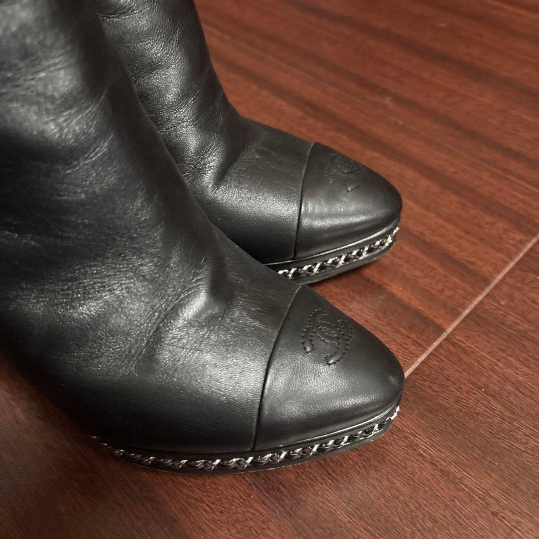 CHANEL シャネル ココマーク シルバー チェーン ショート ブーツ 37
