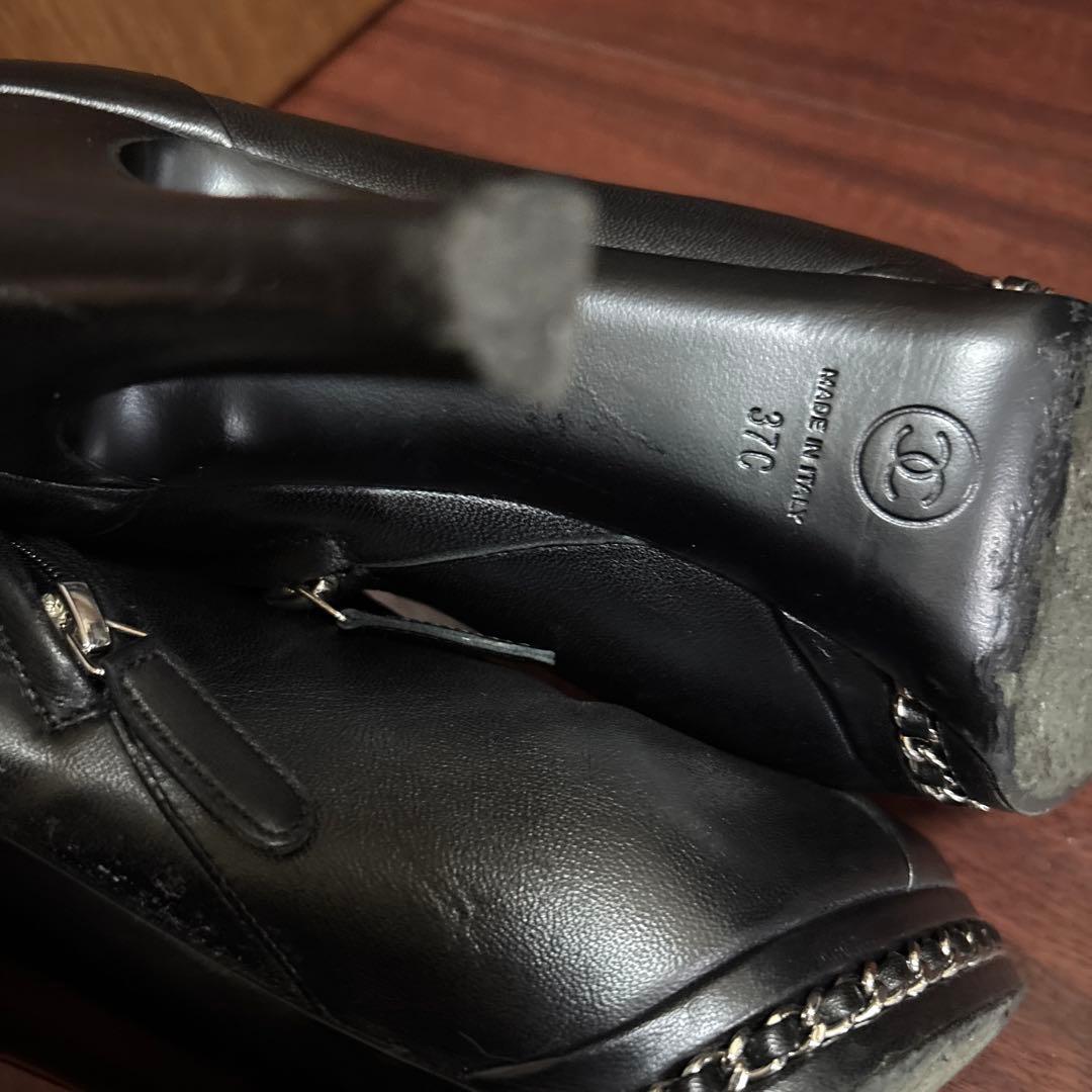 CHANEL シャネル ココマーク シルバー チェーン ショート ブーツ 37