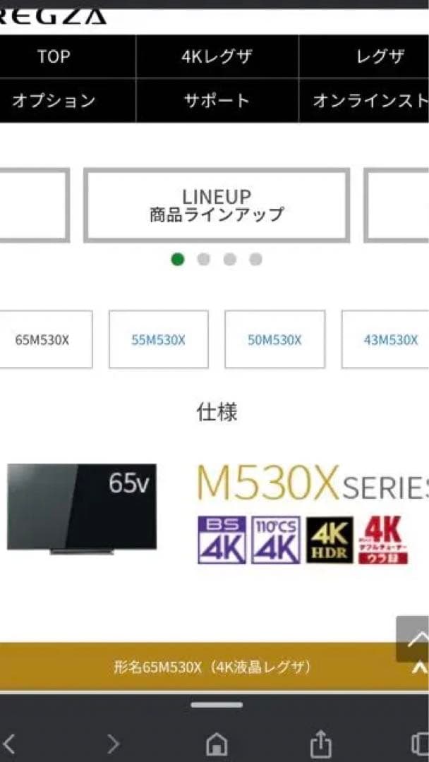 TOSHIBA REGZA 4K液晶テレビ 65型LED W録画 65M530X