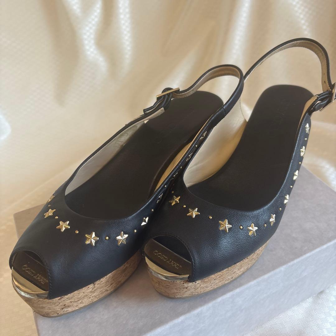 PHS  JIMMY CHOO ブラックオープントゥサンダル