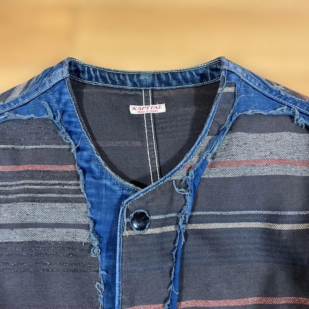 KAPITAL ダークブルー ストライプ ベスト