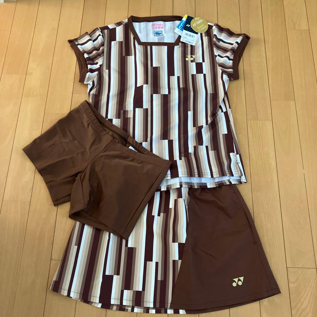 ヨネックス テニスウェア セットアップLブラウンストライプ