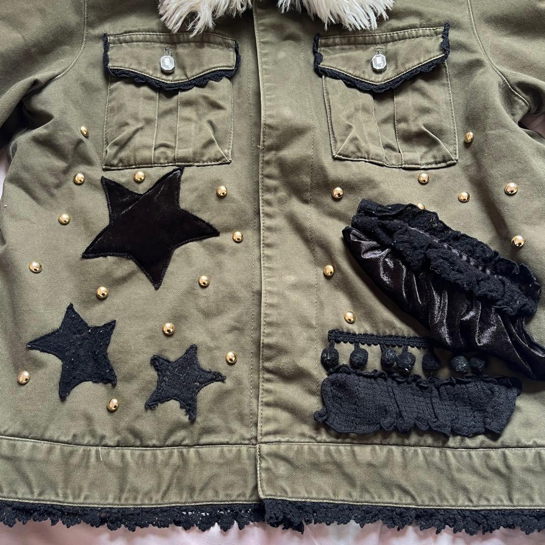 当時物 ファー付レース刺繍ジャケット 平成ギャルy2kグランジパンク星スタッズ