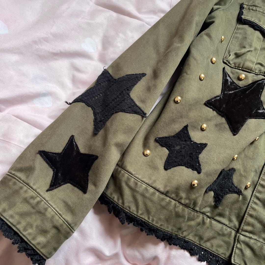 当時物 ファー付レース刺繍ジャケット 平成ギャルy2kグランジパンク星スタッズ