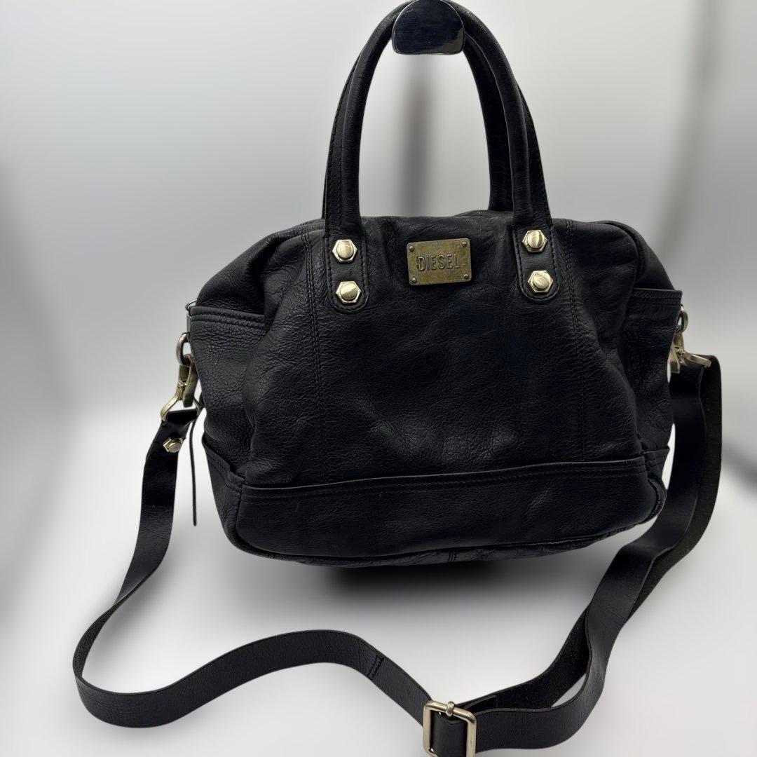 DIESEL レザー ミニボストンバッグ 黒 ショルダー 袋