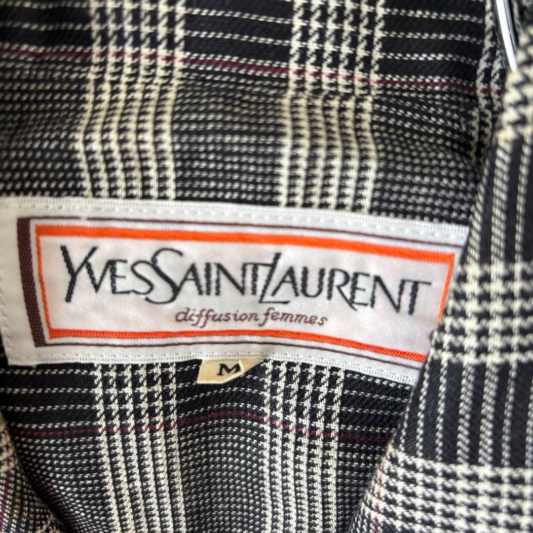 YVES SAINT LAURENT✨ダブルブレスト　スカートスーツ　チェック麻