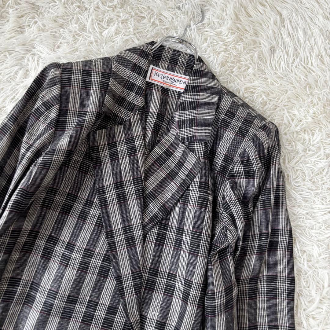 YVES SAINT LAURENT✨ダブルブレスト　スカートスーツ　チェック麻