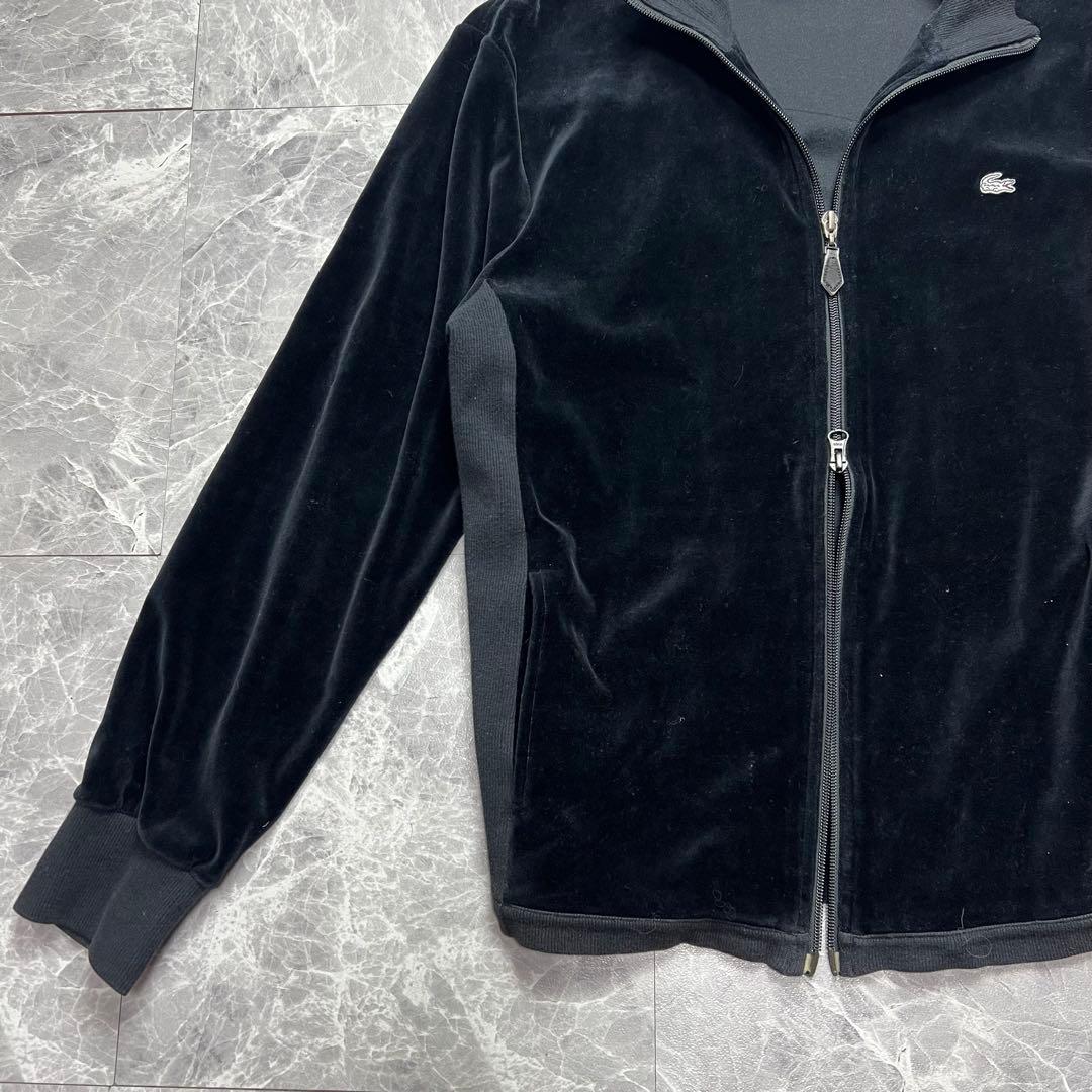 美品　ラコステ　ベロア　トラックジャケット　ダブルジップ　ロゴ　ジャージ　黒　L
