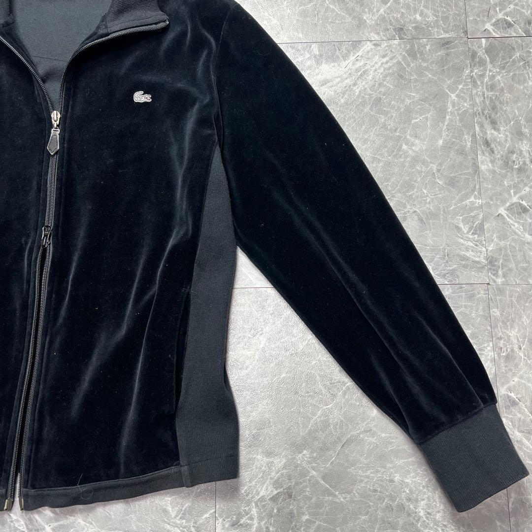 美品　ラコステ　ベロア　トラックジャケット　ダブルジップ　ロゴ　ジャージ　黒　L