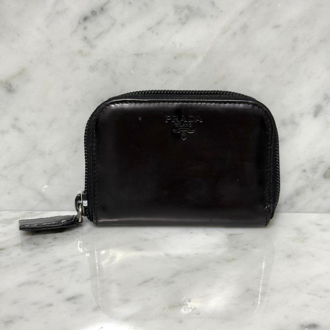 PRADA プラダ ケース 小銭入れ ジップ エナメル ブラック 財布