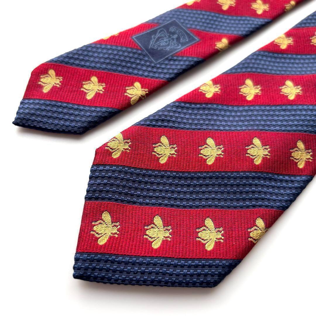 ꧁美品꧂ グッチ ネクタイ ナロータイ GG柄 蜂 ストライプ レッド ブルー