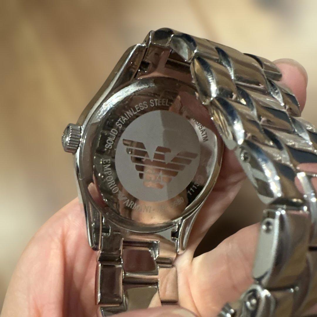 【美品】EMPORIO ARMANI クォーツ時計 シルバー ブラック