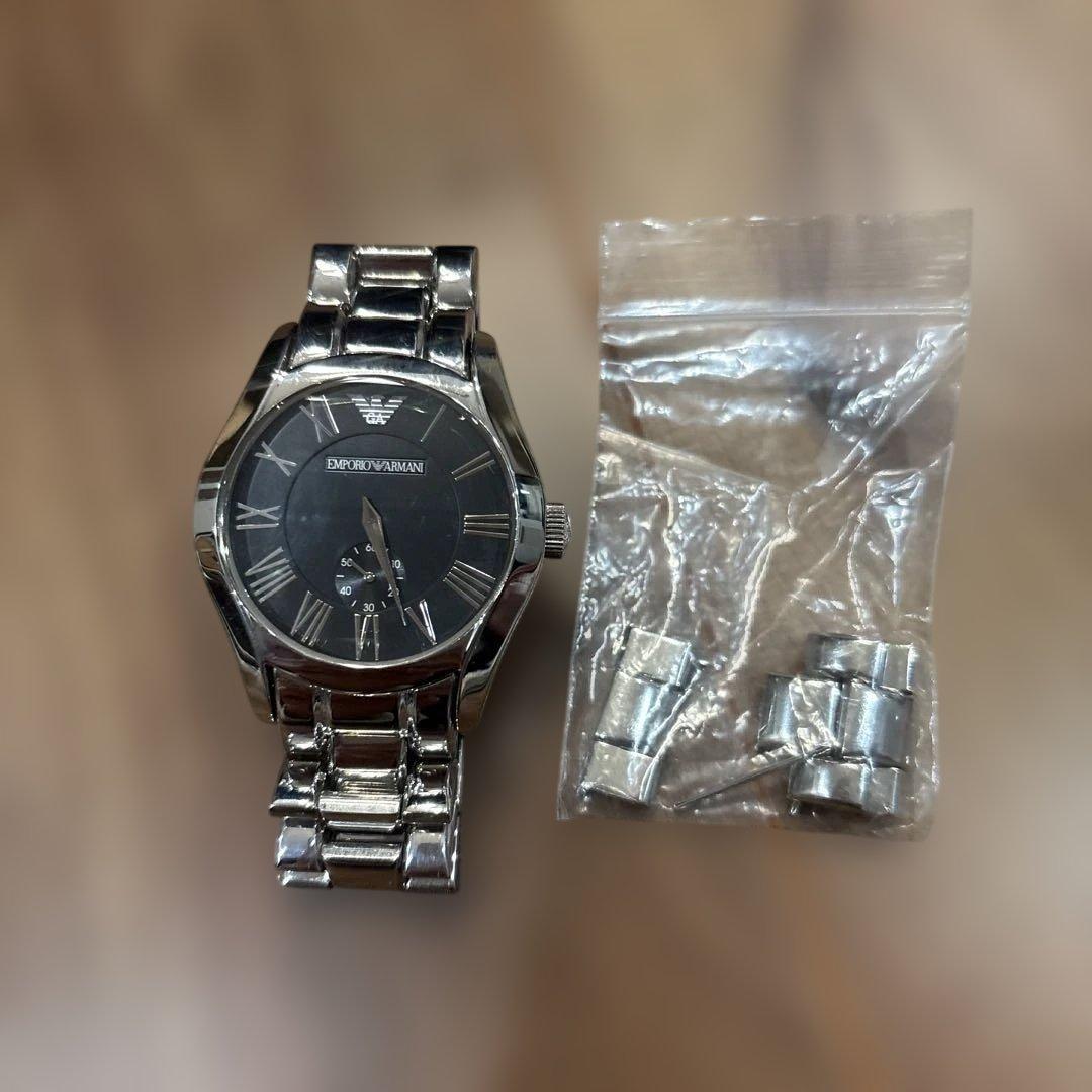 【美品】EMPORIO ARMANI クォーツ時計 シルバー ブラック