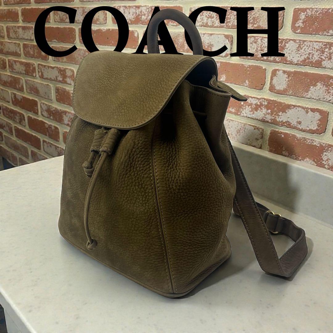 美品✨ COACH コーチ ヌバック リュック カーキ フラップ ハンドル