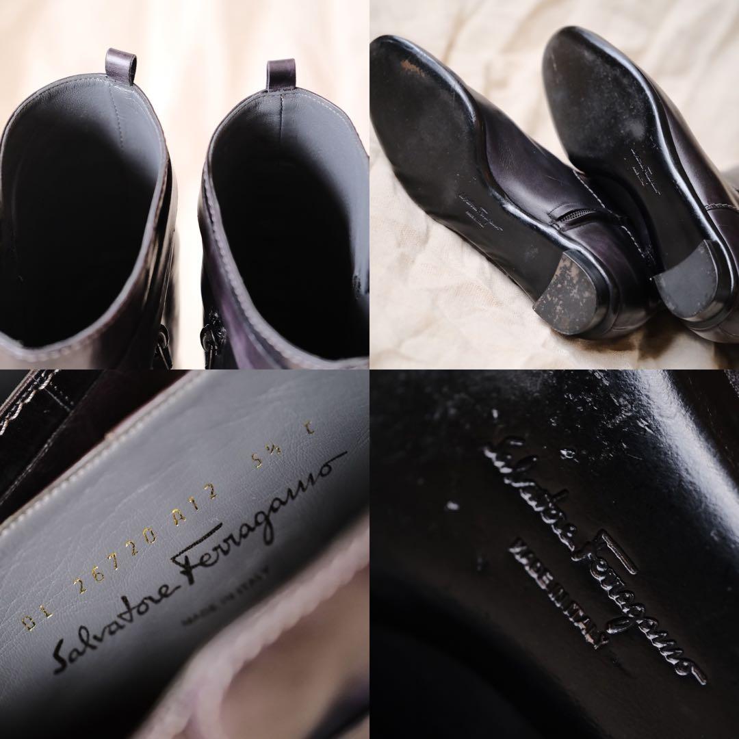 美品サルヴァトーレフェラガモヴァラベルトロングブーツ黒5.5C