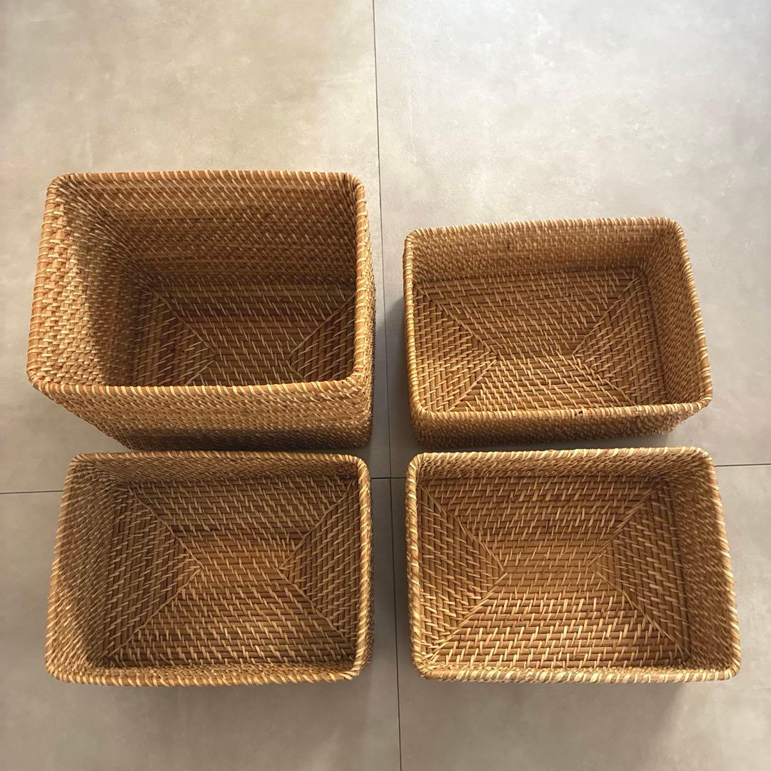 無印良品 まとめ売り 重なるラタン長方形バスケット 4個セット