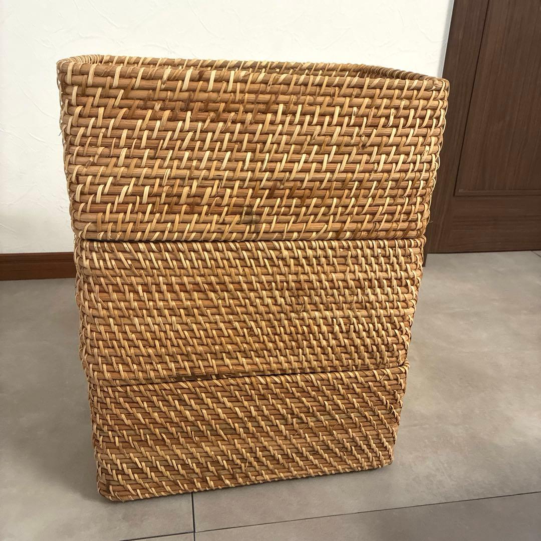 無印良品 まとめ売り 重なるラタン長方形バスケット 4個セット