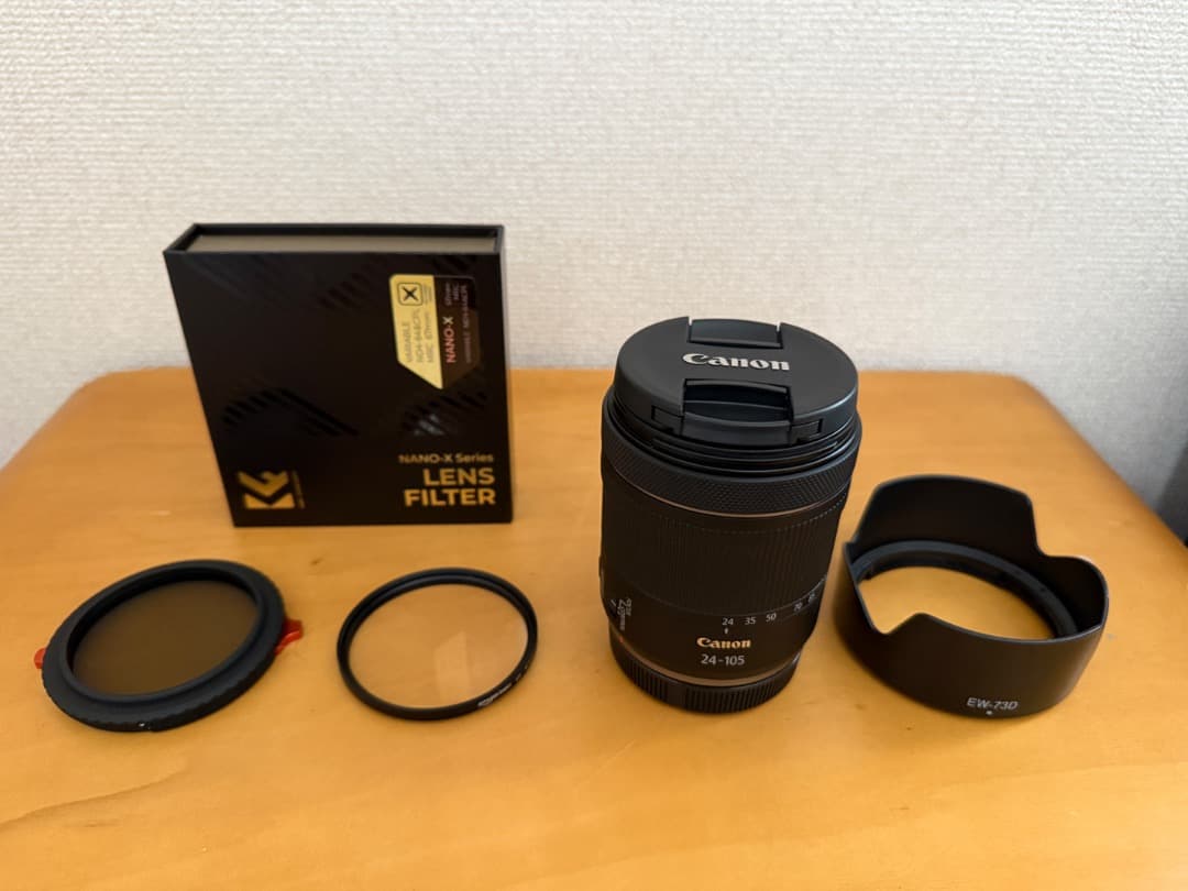 Canon 24-105mm ズームレンズ 本体、フィルター、フード付き