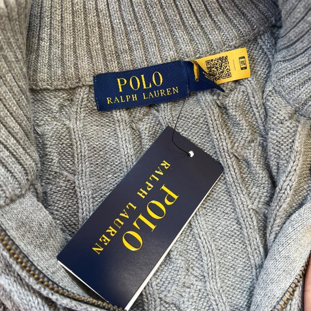 新品 正規品 ラルフローレン ケーブルニット セーター グレー L QRタグ付き