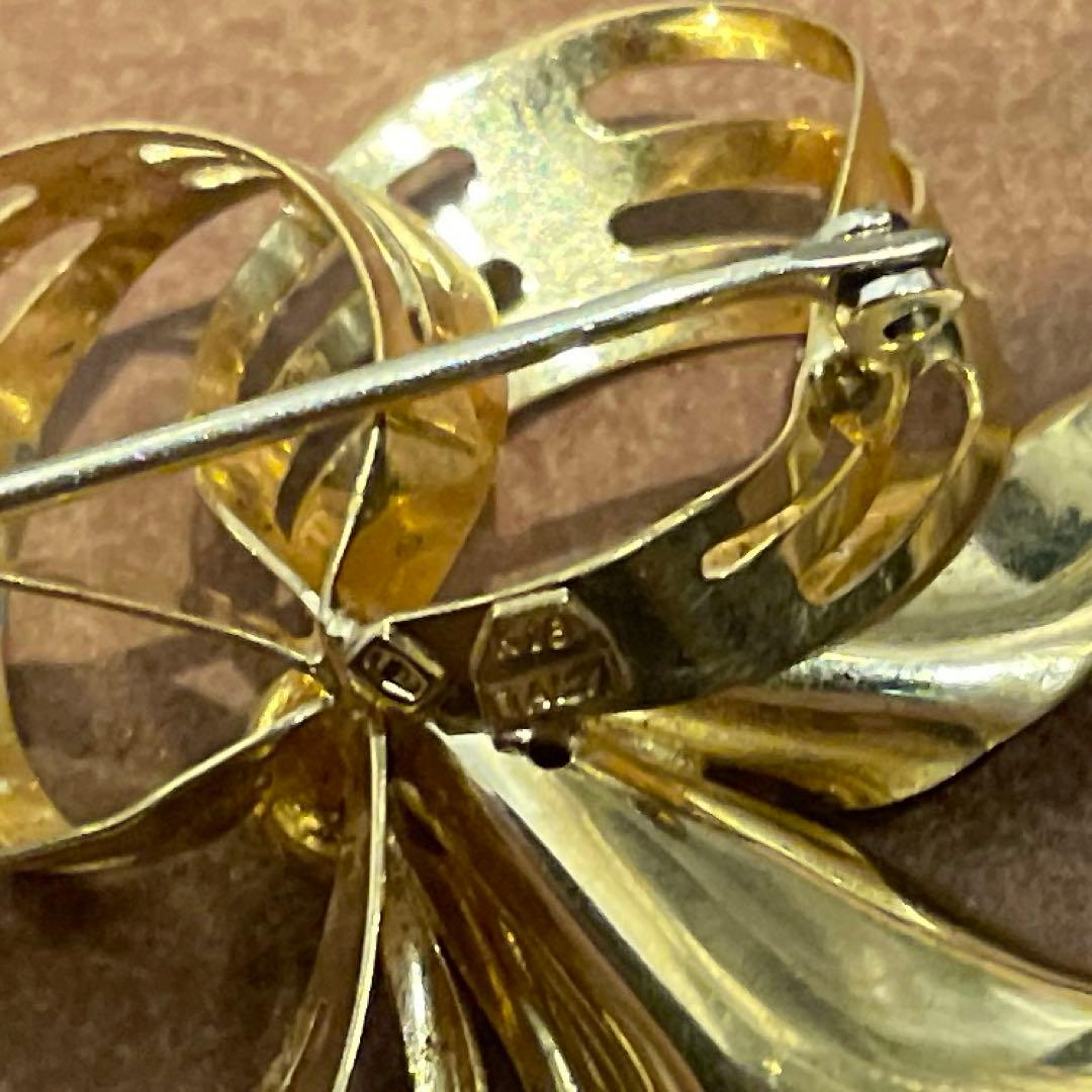 @ ゴールド 金 K18 花 ブローチ 立体 GOLD バッジ コサージュ