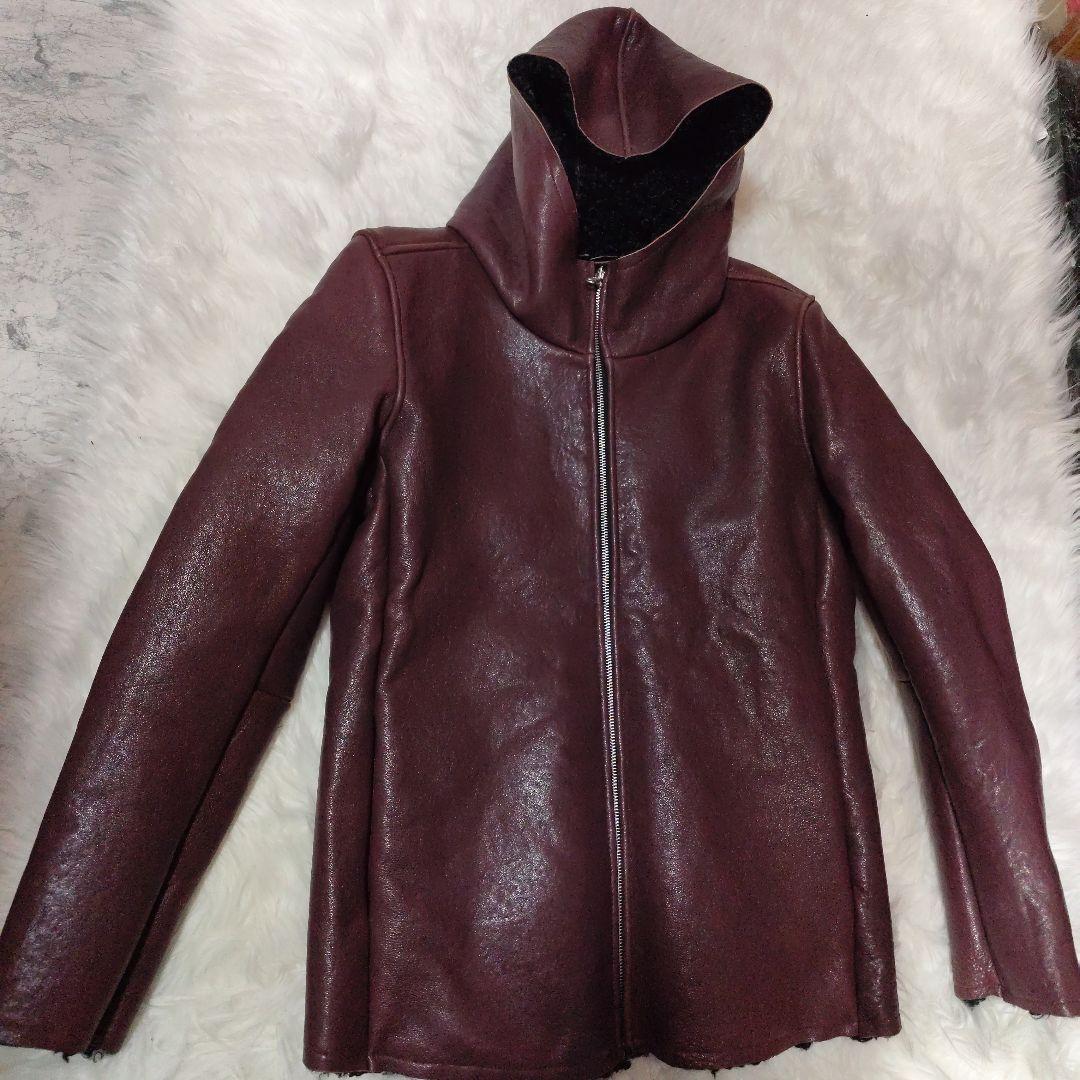 雪 　NOID.ラムレザーベジタブルフーデッドリバーシブルブルゾンサイズ３