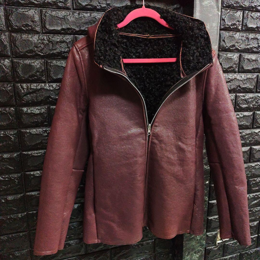 雪 　NOID.ラムレザーベジタブルフーデッドリバーシブルブルゾンサイズ３