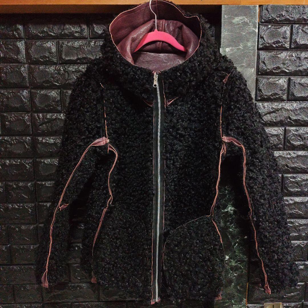 雪 　NOID.ラムレザーベジタブルフーデッドリバーシブルブルゾンサイズ３