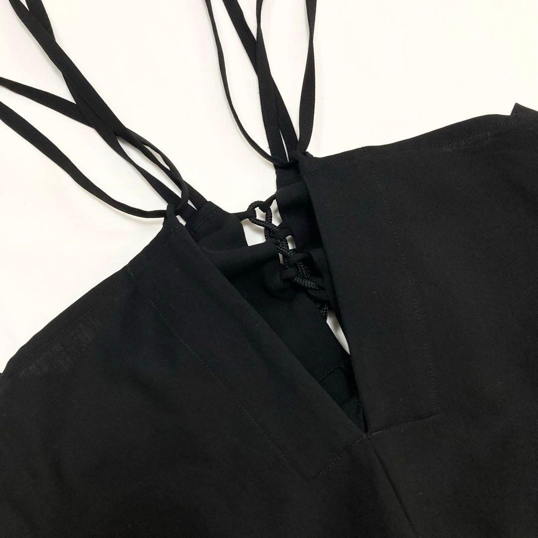 LIMI feu リミフゥ ウールギャバ バックレース ショルダードレス 黒Ｓ