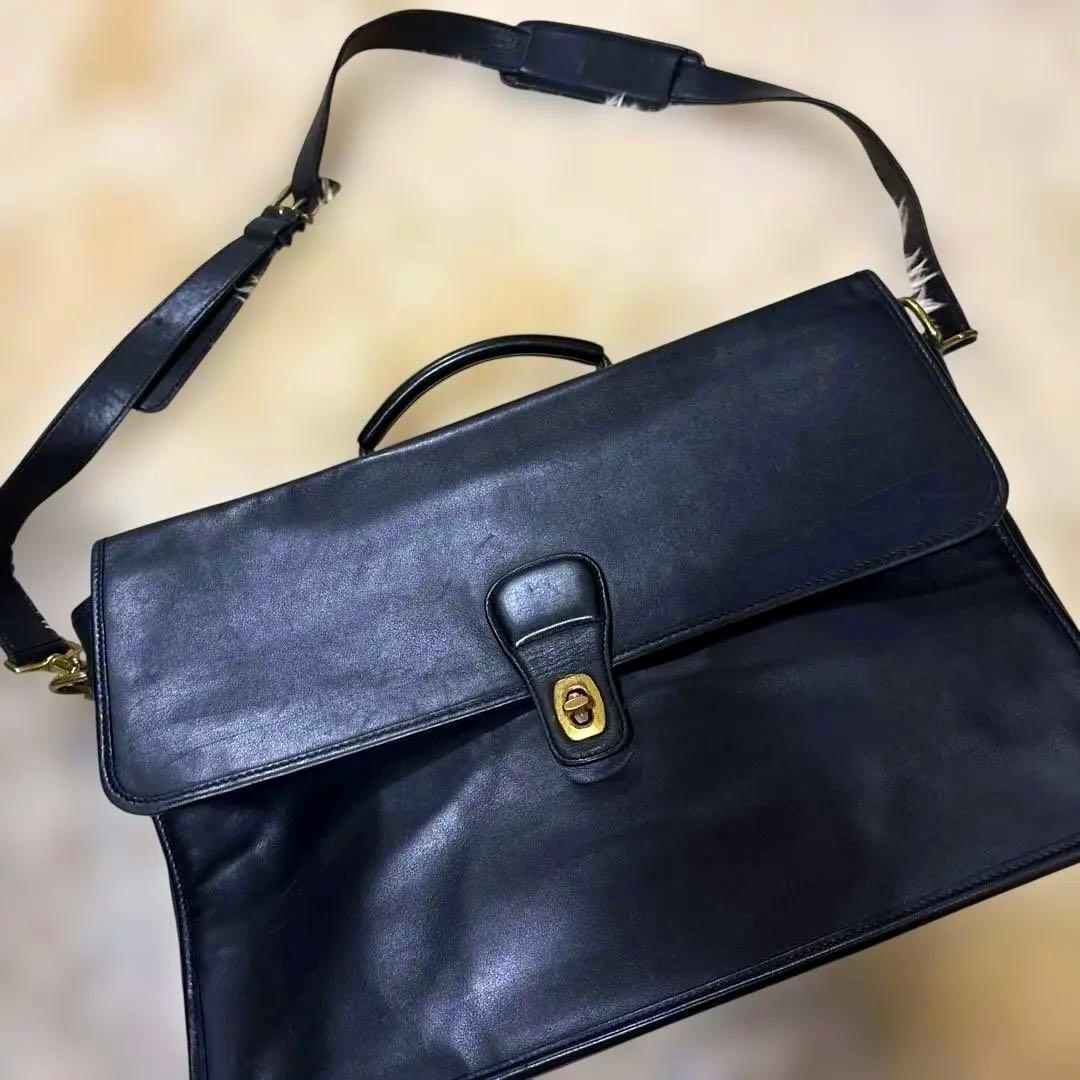 コーチold coachブラックレザービジネスバッグ　40×29×10 大きめ