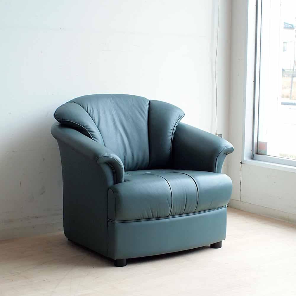 90's カリモク 本革 1人掛けソファ B 応接 ZR24324