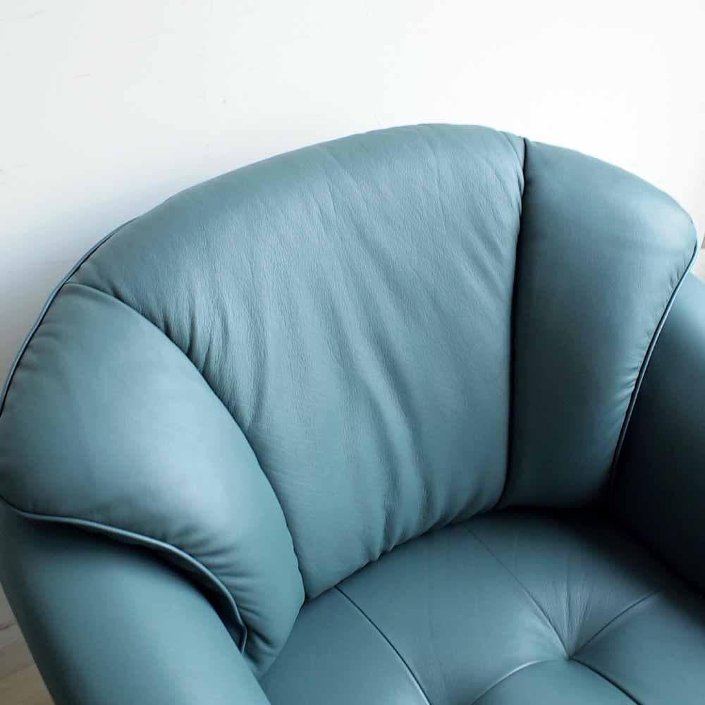 90's カリモク 本革 1人掛けソファ B 応接 ZR24324