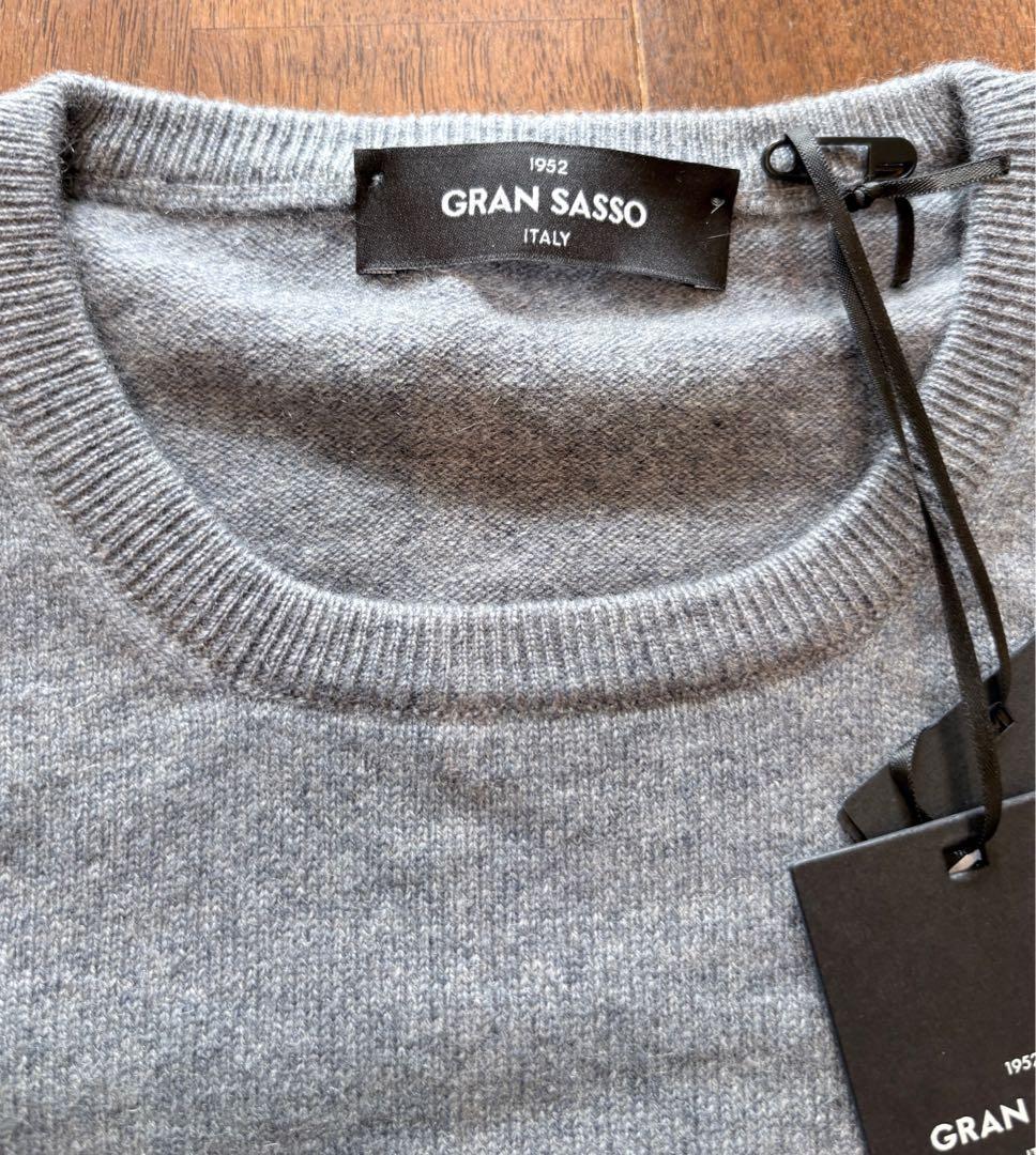 新品 グランサッソ カシミヤ100% ニット クルーネック グレー 52 50