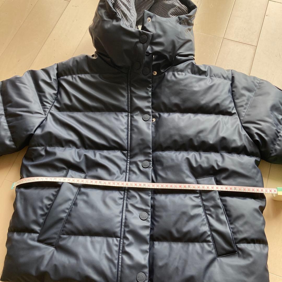 ネイビー ダウンジャケット ストライプ裏地