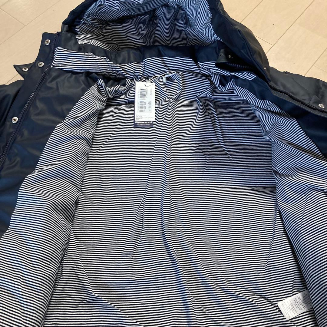 ネイビー ダウンジャケット ストライプ裏地