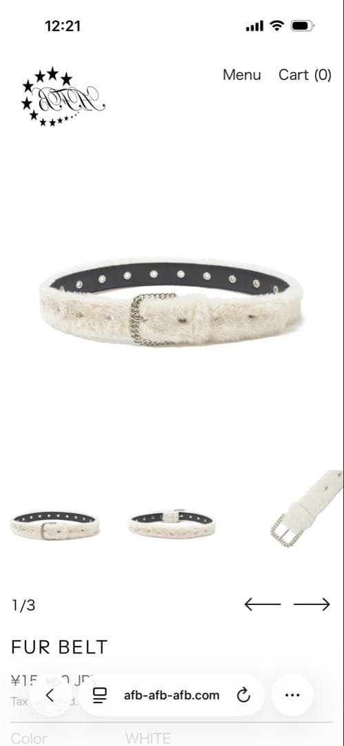 AFB FUR BELT ファー　ベルト白　ホワイト