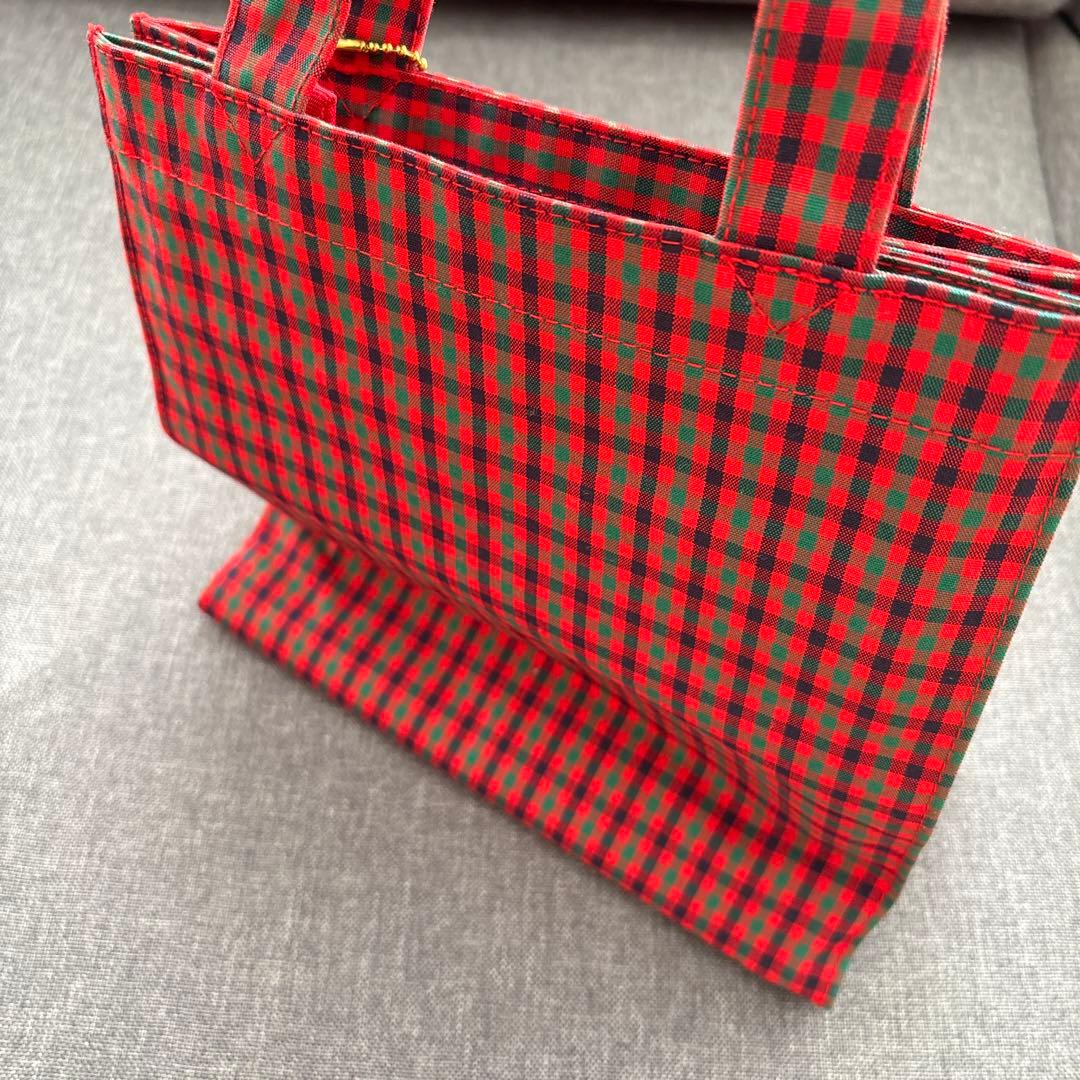 ファミリア　赤チェック　トートバッグ