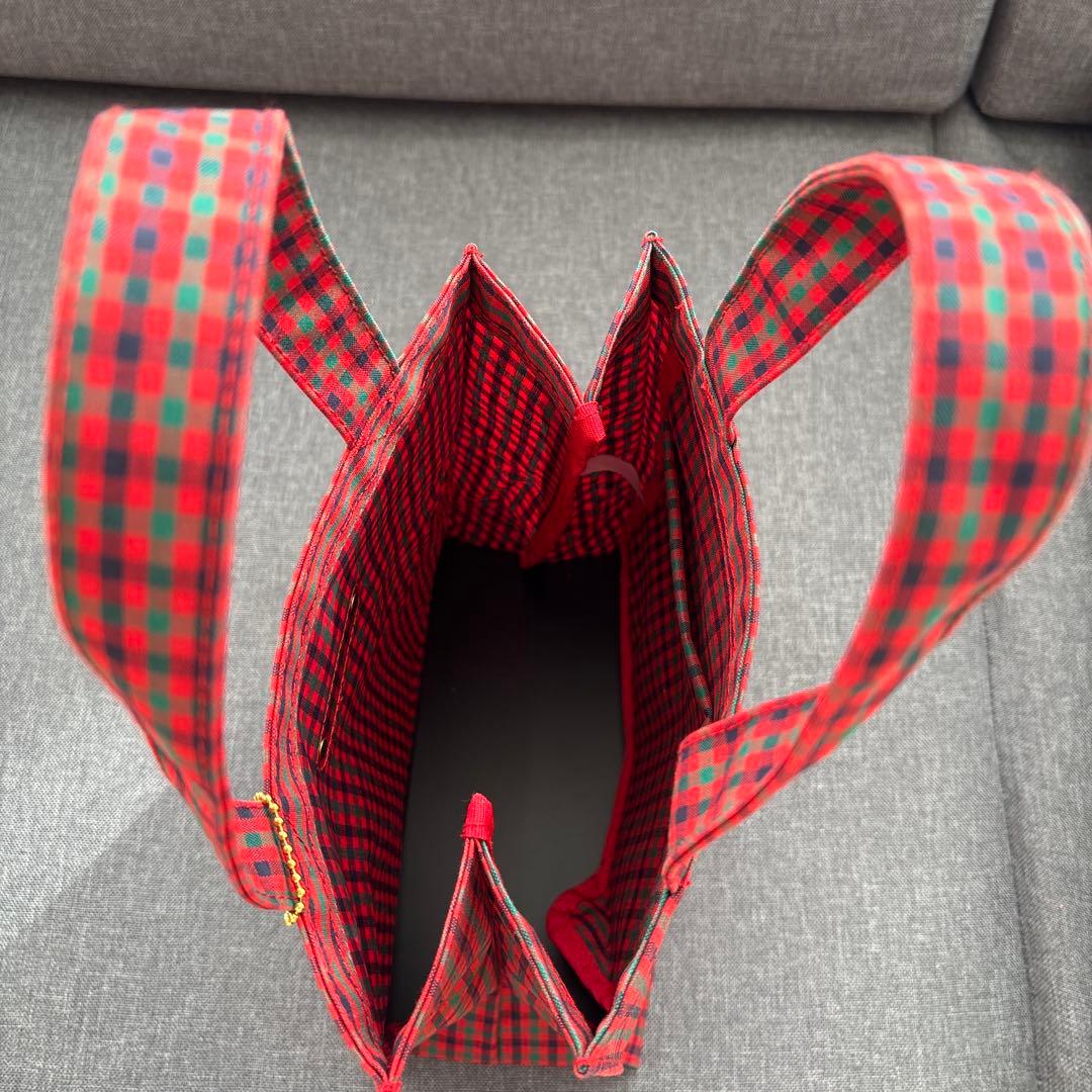 ファミリア　赤チェック　トートバッグ