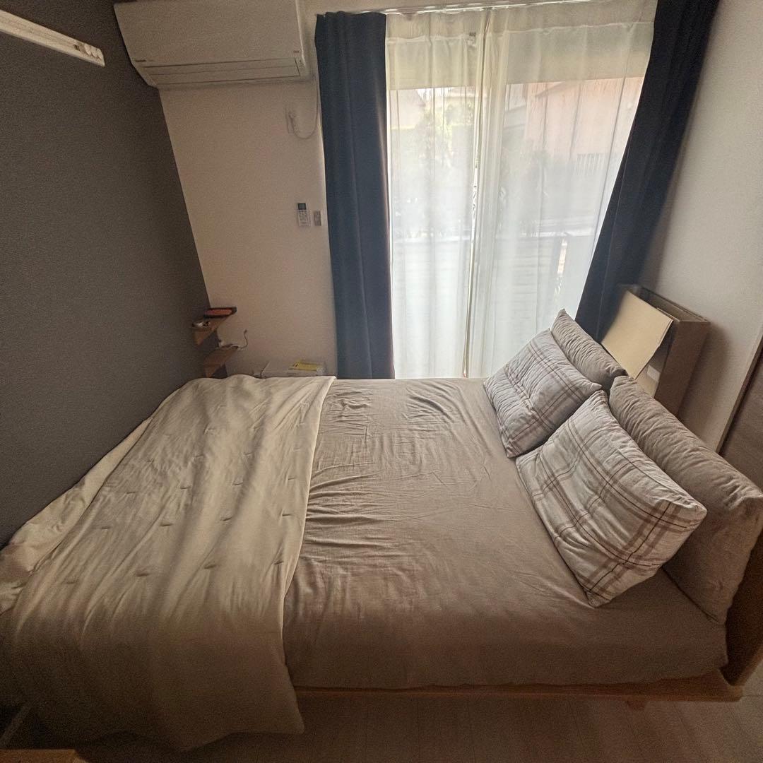 【みゆ】無印　木製ベッドフレーム　ダブル　オーク