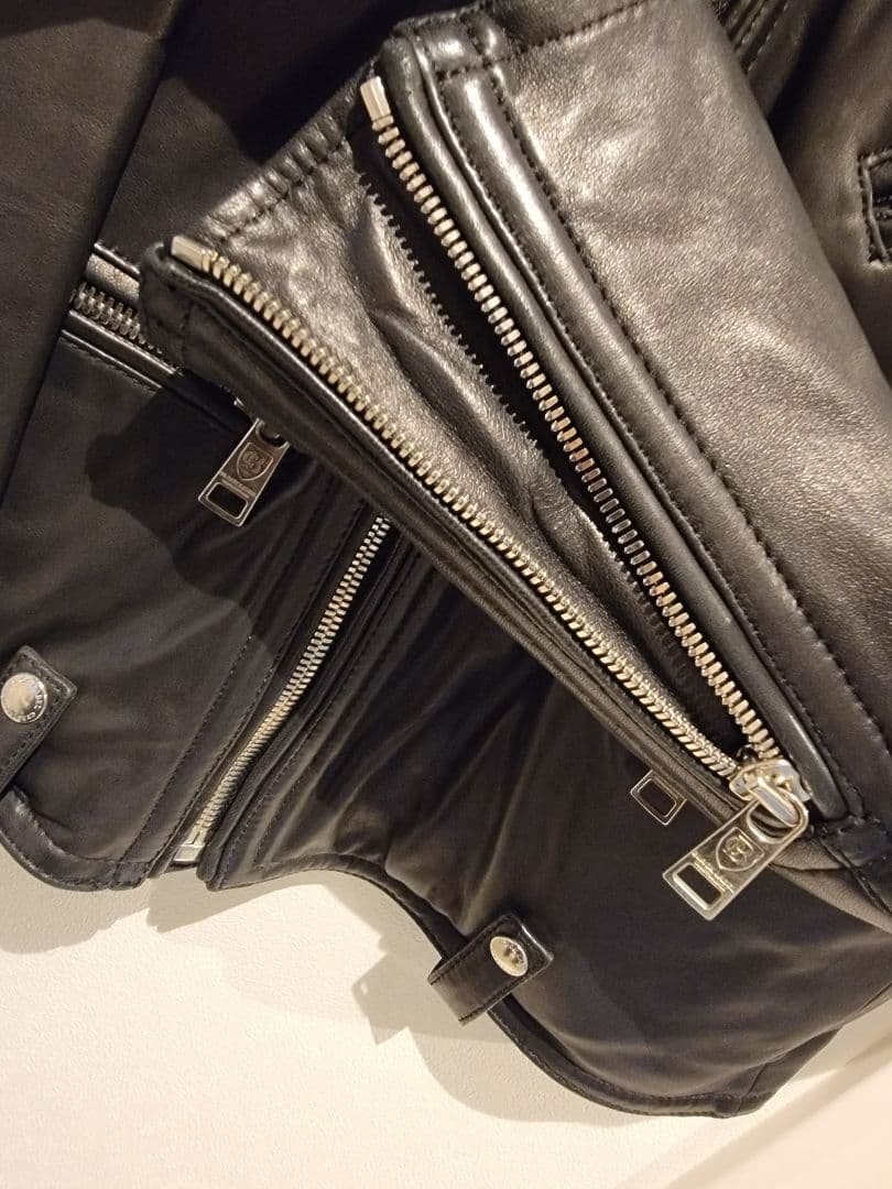 ブラックレーベルクレストブリッジ レザーダブルライダース黒 L