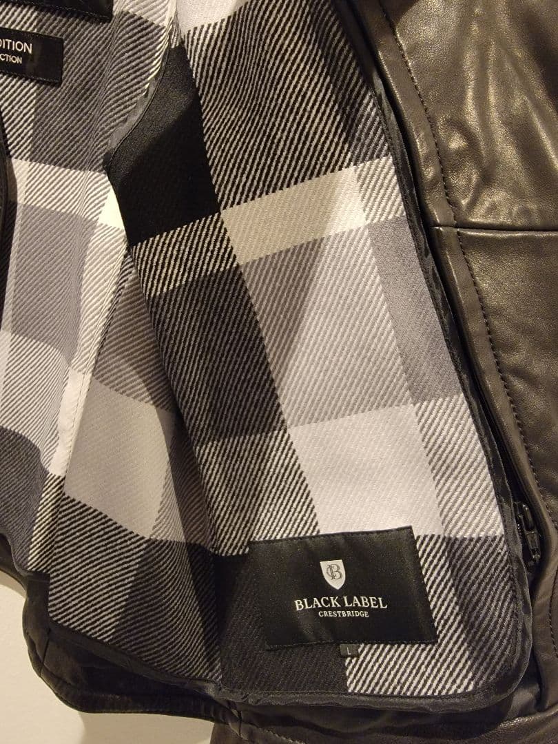 ブラックレーベルクレストブリッジ レザーダブルライダース黒 L