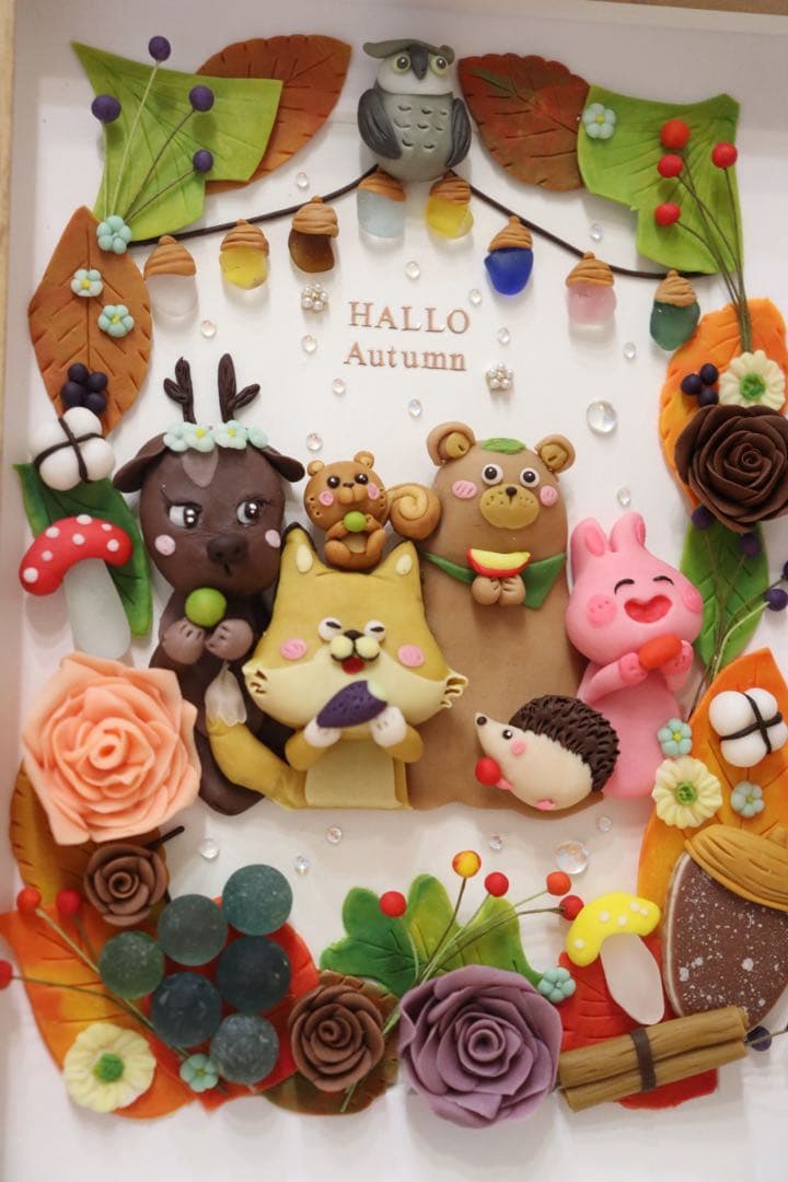 【現品限り　森の仲間と秋のハーモーニー】　シーグラスアート