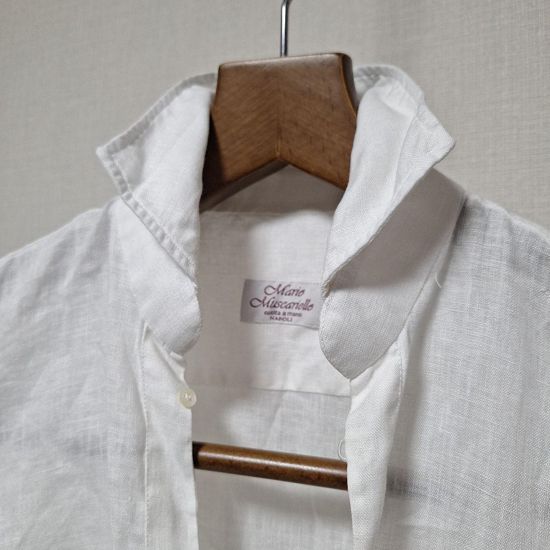 【美品】マリオムスカエッロ リネンポプリンカプリシャツ S ホワイト