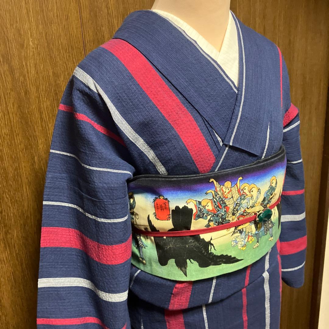 しじら　阿波しじら　しじら織　浴衣　夏着物　洗える着物　単衣　着丈155 裄67