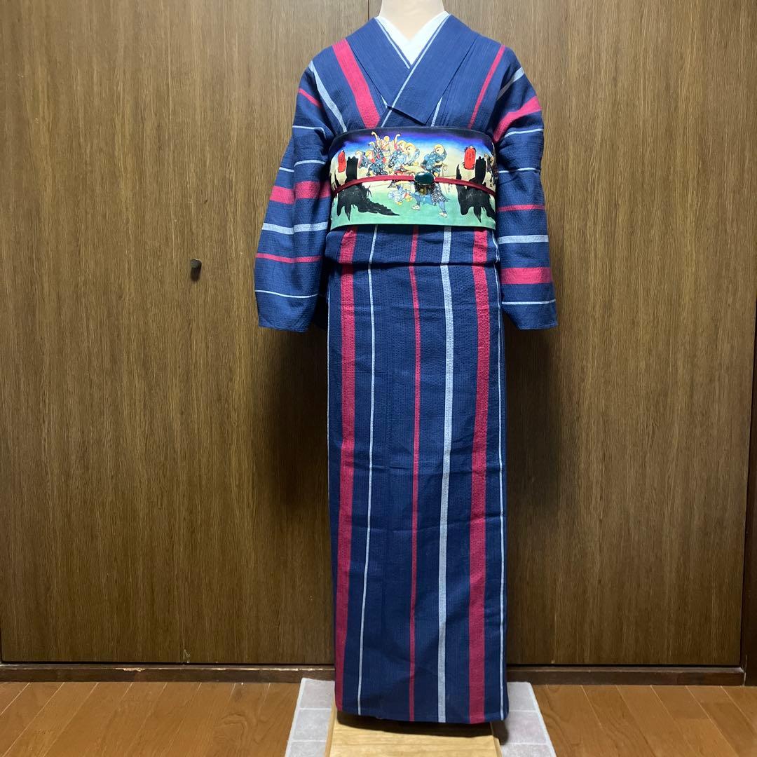 しじら　阿波しじら　しじら織　浴衣　夏着物　洗える着物　単衣　着丈155 裄67