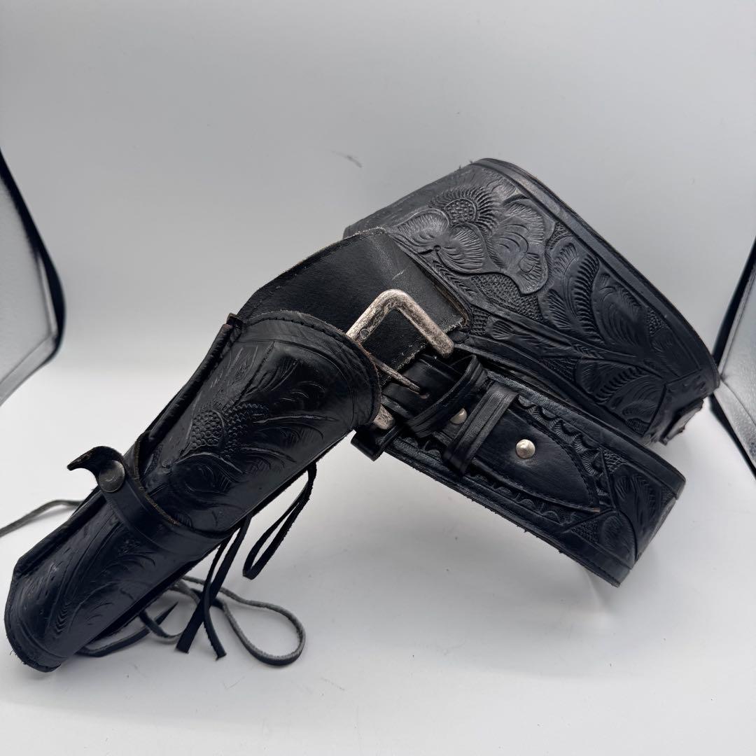 本革 カービングレザー ガンホルダーベルト ウエスタンスタイル