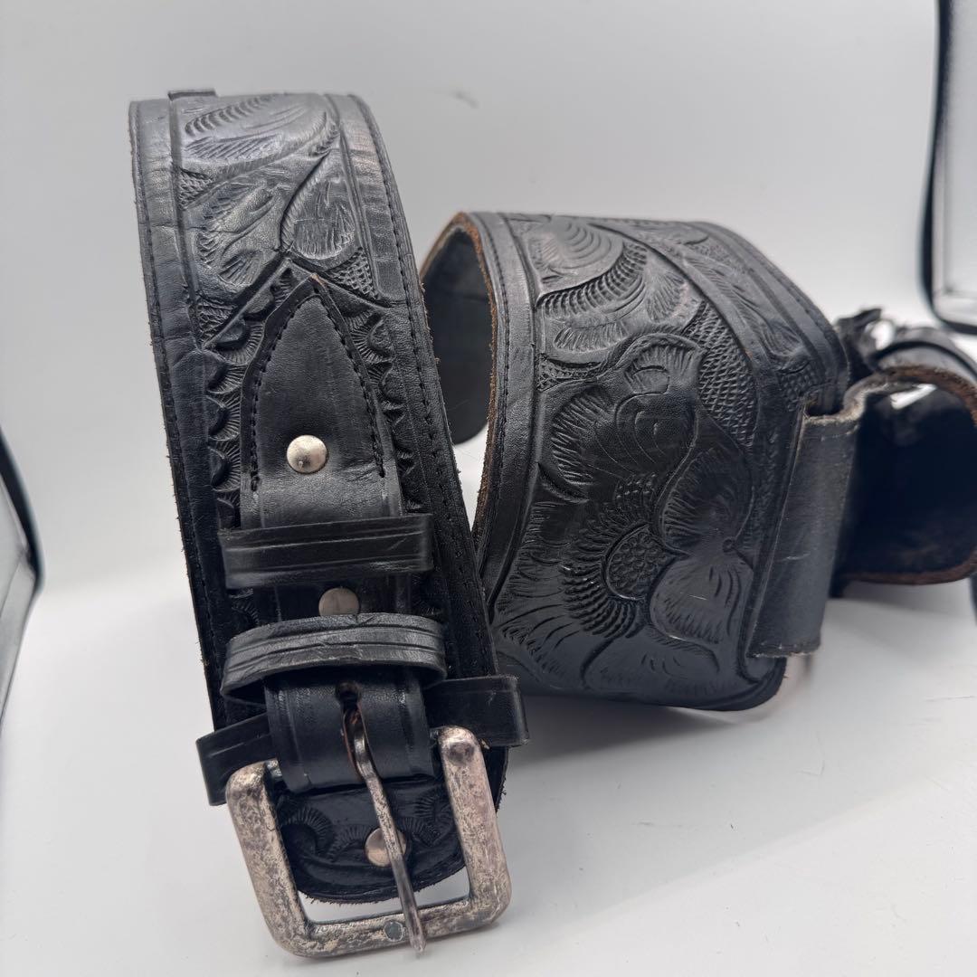 本革 カービングレザー ガンホルダーベルト ウエスタンスタイル