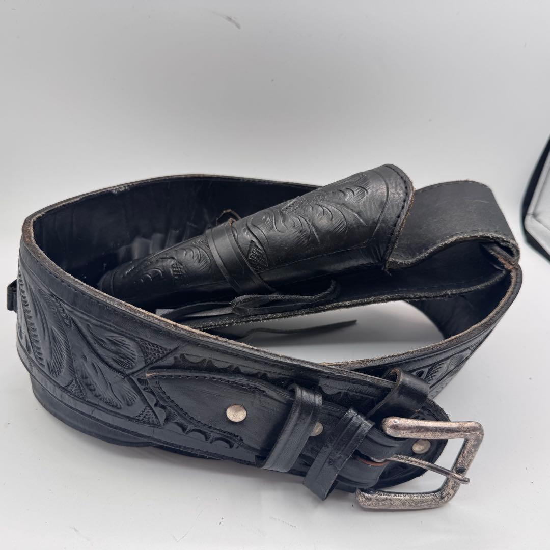 本革 カービングレザー ガンホルダーベルト ウエスタンスタイル