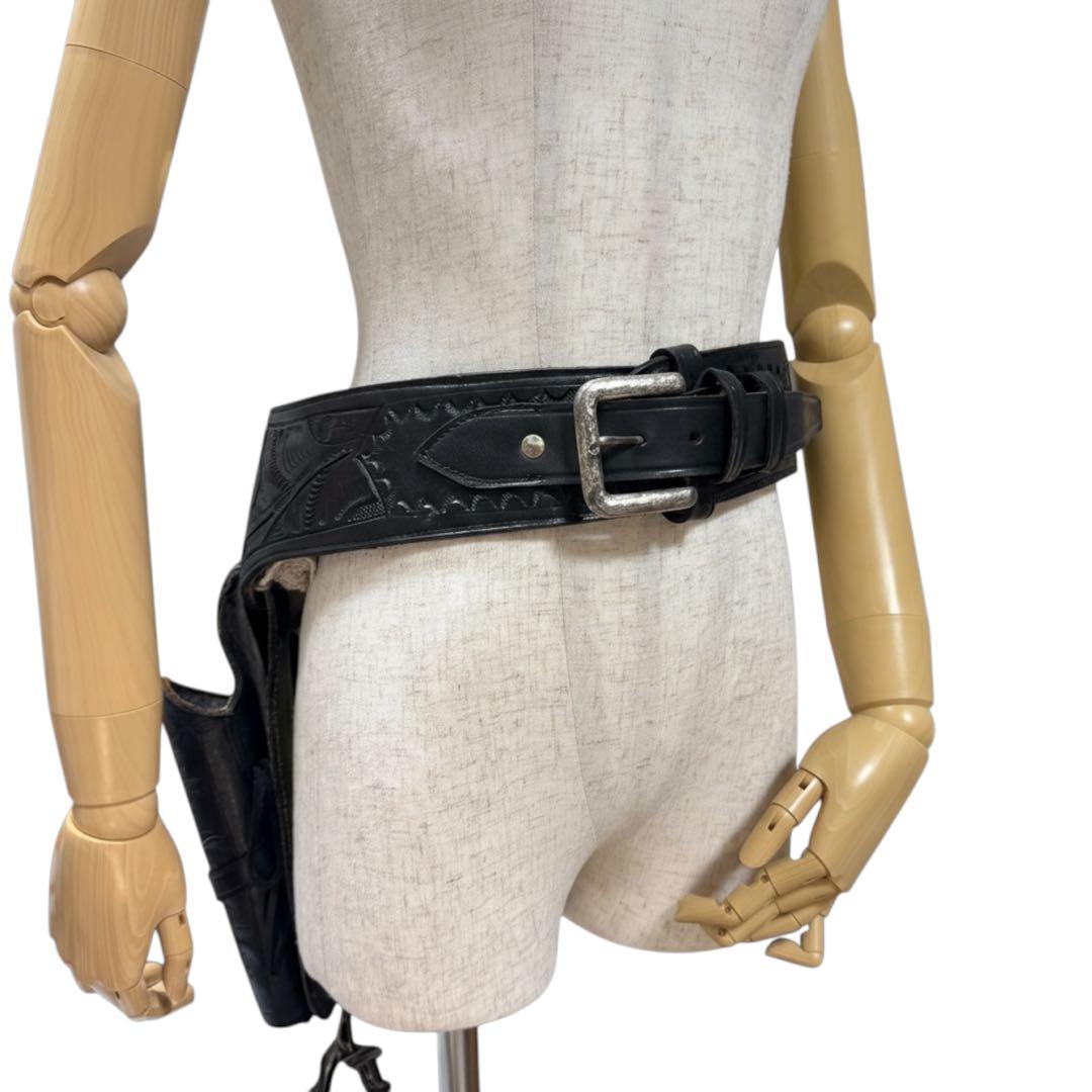 本革 カービングレザー ガンホルダーベルト ウエスタンスタイル