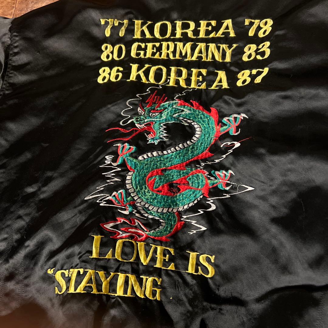 70s80s Vintage ドラゴン刺繍 ブラックサテン スカジャンスーベニア
