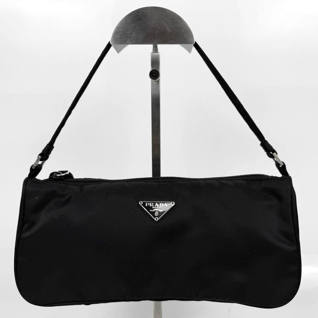【美品】PRADA プラダ アクセサリーポーチ ハンドバッグ 肩掛け 黒 白タグ